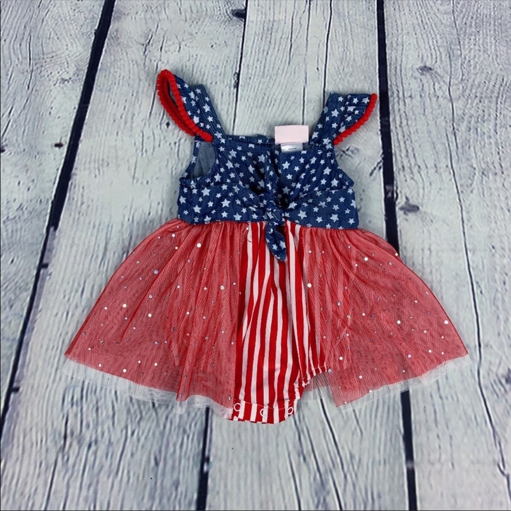 Girl’s Little Lass baby 4th of July romper 12-18M
